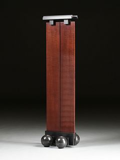 A POSTMODERN CURLY MAHOGANY AND EBONIZED WOOD FIVE CANDLE TORCHÈRE, LATE 20TH CENTURY,