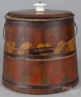 Staved bucket, late 19th c., with stenciled foliate decoration, 12 1/2'' h.