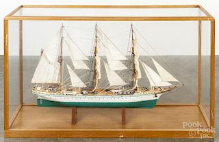 Painted three-masted sail ship model of the Eagle, 20th c., in a display case, case - 26 1/4'' h.