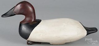 Contemporary carved and painted canvasback duck decoy, 17'' l.