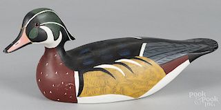 Contemporary wood duck decoy, signed A. J. Birdsall 1986, 15 3/4'' l.