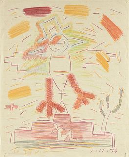 DICK WRAY (American/Texas 1933-2011) A DRAWING, "Zia Eagle Dancer," JANUARY 11, 1976,