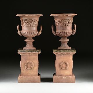 A PAIR OF VICTORIAN CAST IRON URN JARDINIÈRES AND STANDS, LATE 19TH/EARLY 20TH,