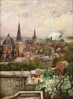 LÉON PHILIPPET (Belgian 1843-1906) A PAINTING, "Vue Plongeante sur Liège," 