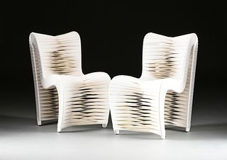 A PAIR OF "SEATBELT" WHITE DINING CHAIRS, DESIGNER NUTTAPONG CHAROENKITIVARAKORN, BY PHILLIPS COLLECTION, 