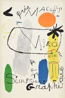 JOAN MIRO (Spanish 1893-1983) A PRINT, "Galerie Maeght: Miro Art, Sculptures & Graphique," EXHIBITION POSTER, CIRCA 1950,