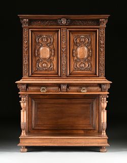 AN ITALIAN RENAISSANCE REVIVAL WALNUT CABINET ON STAND, LATE 19TH/EARLY 20TH CENTURY,