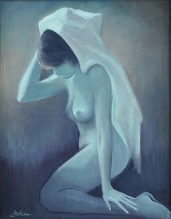 MEXICAN SCHOOL, A PAINTING, "Blue Nude," 20TH CENTURY,