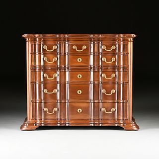 A CUSTOM BAROQUE STYLE CARVED MAHOGANY CHEST OF DRAWERS, MODERN,