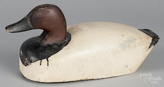 Susquehanna River carved and painted canvasback duck decoy, mid 20th c., the weight inscribed