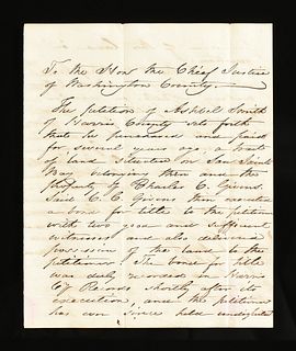 A REPUBLIC OF TEXAS MANUSCRIPT, DEED REQUEST FOR LAND TITLE VALIDATION, ASHBEL SMITH AND CHARLES C. GIVENS OF HARRIS COUNTY TO CHIEF JUSTICE OF WASHIN