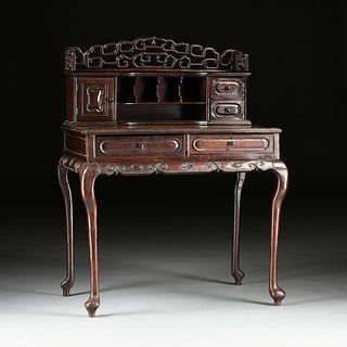 A CHINESE EXPORT ROSEWOOD BONHEUR DU JOUR, SIGNED, ATTRIBUTED TO CANTON, LATE QING DYNASTY (1644-1912),