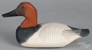 Carved and painted canvasback duck decoy, 20th c., signed Stan White North East Md, 14 1/2'' l.