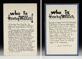 HENRY MILLER (American 1891-1980) TWO HAND PAINTED ADVERTISEMENTS, "Who is Henry Miller?," FOR NEW DIRECTIONS, MID 1960s,