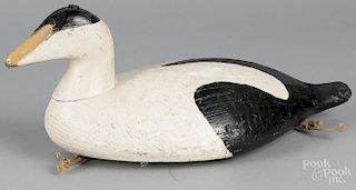 Carved and painted eider duck decoy, mid 20th c., 17 1/2'' l.
