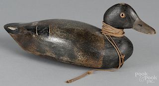 Carved and painted bluebill duck decoy, mid 20th c., 13 1/4'' l.