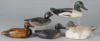 Five carved and painted duck decoys, early/mid 20th c., largest - 14 1/2'' l.