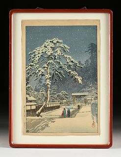 HASUI KAWASE (Japanese 1883-1957) A SHIN-HANGA PRINT, "Honmonji Temple at Ikegami," CIRCA 1931,