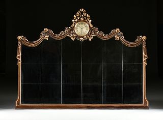 A HOLLYWOOD REGENCY "SETH THOMAS" GILT PAINTED OVERMANTLE MIRROR, AMERICAN, 1930-1950,