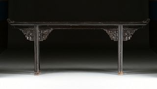 A VINTAGE CHINESE BLACK LACQUERED SOFTWOOD ALTAR TABLE, REPUBLIC PERIOD (1912-1949),