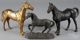 Three metal horse figures, ca. 1900, largest is a cast iron doorstop, 10 1/4'' h.