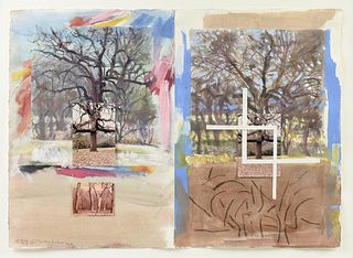 CHARLES SCHORRE (American/Texas 1925-1996) A COLLAGE, "Trees," CIRCA 1994,