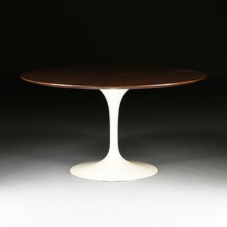 A WALNUT TOP "TULIP" DINING TABLE, after EERO SAARINEN DESIGNS FOR KNOLL FURNITURE, MID 20TH CENTURY, 