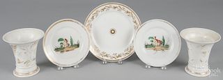 Five pieces of hard paste porcelain, ca. 1830, probably Tucker, to include a pair of vases, 5 1/4'' h.