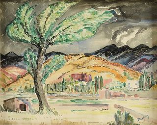 attributed to ANDREW DASBURG (American 1887-1979) A PAINTING, "Sangre de Cristo Foothills," CIRCA 1930,