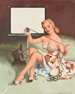 FOREST CLOUGH (American 1910-1985) A PIN UP PAINTING, "Reel Girl,"