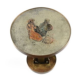 A PHILIP AND KELVIN LAVERNE ENAMELED AND PATINATED BRONZE SIDE TABLE, "After Picasso," SIGNED, 1970s,  