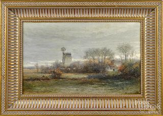 Hendrick Kruseman van Elten (American 1829-1904), oil on canvas landscape with a windmill, signed