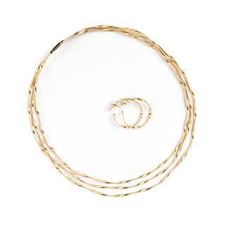 A THREE PIECE 18K YELLOW GOLD MARCO BICEGO "MARRAKECH COLLECTION" MULTI STRAND NECKLACE AND EARRINGS, ITALIAN, MODERN,