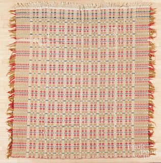 Three-color overshot coverlet, 19th c., 76'' x 84''.
