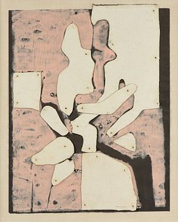 CONRAD MARCA-RELLI (American/Italian 1913-2000) A COLLAGE, "Composition (Pink and White on a Black Ground)," 1971,