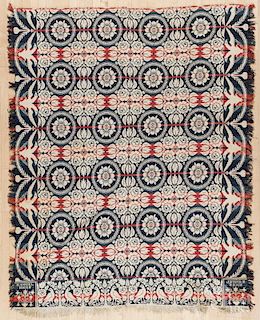 Jacquard coverlet, ca. 1840, inscribed Samuel Hicks, with an eagle border, 96'' x 80''.