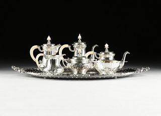 A SIX PIECE GORHAM "ATHENIC" STERLING SILVER TEA/COFFEE SERVICE, MARKED, 1901,