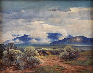 CARL REDIN (American 1892-1944) A PAINTING, "Storm on Sandias,"