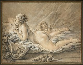 attributed to FRANCOIS BOUCHER (French 1703-1770) A DRAWING, "Venus Allongée et Cupid," CIRCA 1762, 