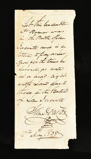 SAM HOUSTON (1793-1863) AN AUTOGRAPH LETTER SIGNED REPUBLIC OF TEXAS MANUSCRIPT, ISSUING A SECOND CLASS HEAD RIGHT TO HEIRS OF DR. WILLIAM W. BOMAR, T