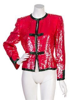 * A Bill Blass Iridescent Red Sequin Jacket, Size 10.