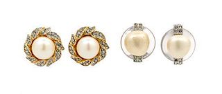 * Two Pair of Kenneth Jay Lane Faux Pearl Earclips,