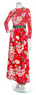 * A Lanvin Red Cotton Floral Gown,
