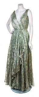 * A Nina Ricci Seafoam Green and Metallic Silver Gown,