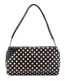 * A Bottega Veneta Black and Tan Intrecciato Leather Handbag, 12 x 7 x 3 inches.