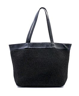 A Bottega Veneta Black Sisal Tote Handbag,