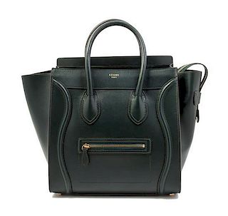 A Celine Green Boston Handbag, 12" x 12" 7".