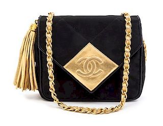 A Chanel Black Satin and Gold Metallic Handbag,