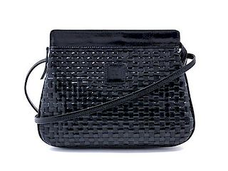 A Fendi Black Leather Woven Crossbody Handbag, 7.5" x 6.5" x 1".