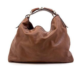 A Gucci Brown Leather Horsebit Hobo Handbag,